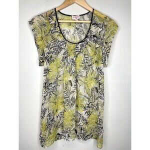 Vintage Plenty Yellow Black Floral Silk Ruffle Color Early 2010 Blouse Top Small
